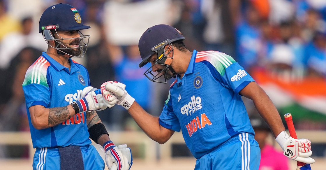 India's Virat Kohli and Rohit Sharma during the first ODI against South Africa, at JSCA International Stadium Complex, in Ranchi, Jharkhand on November 30, 2025. Photo: PTI