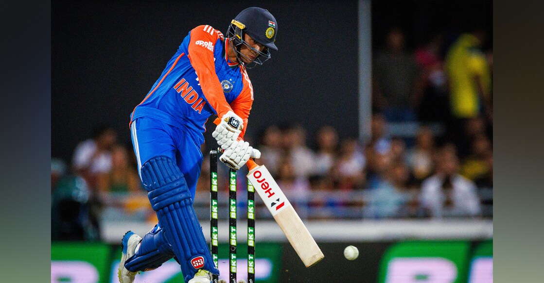 India’s Abhishek Sharma plays a shot during the T20 match between Australia and India at The Gabba in Brisbane. Photo: AFP