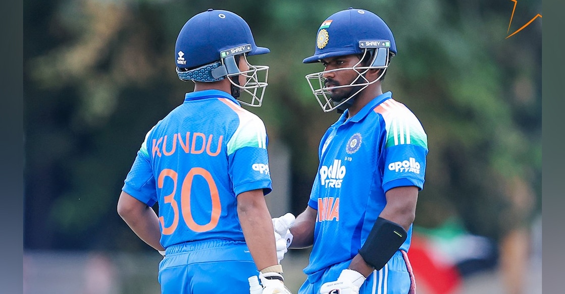 India's Abhigyan A Kundu and Aaron George during the match. Photo: X/@BCCI