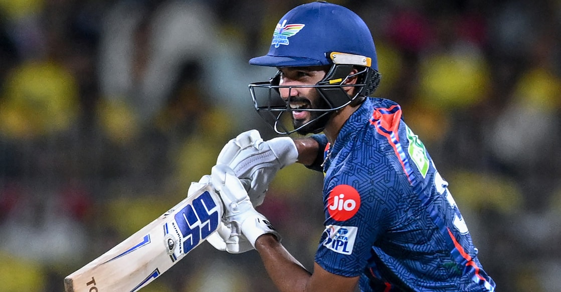 In this file photo from April 2024, Lucknow Super Giants' Devdutt Padikkal reacts during an IPL match against Chennai Super Kings at the MA Chidambaram Stadium in Chennai. File photo: AFP/ R Satish Babu
