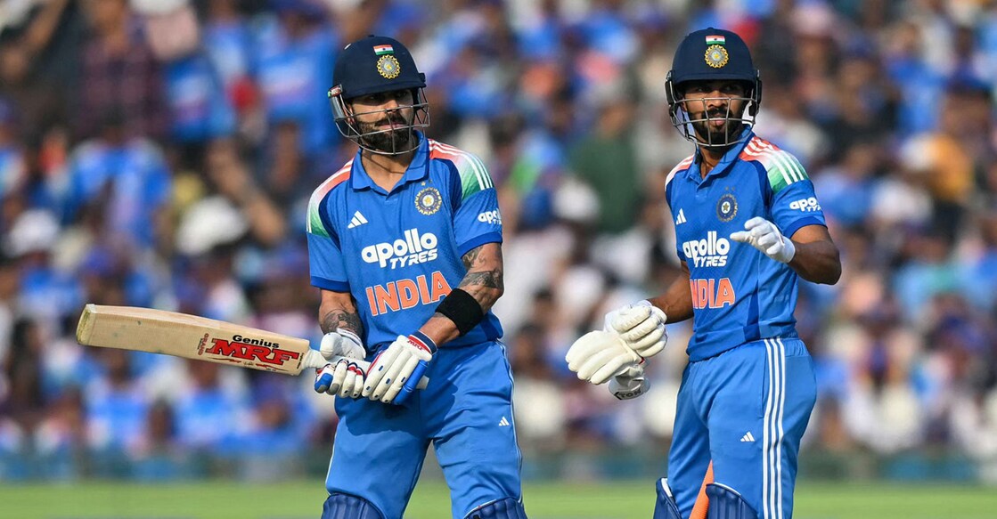 India's Virat Kohli and Ruturaj Gaikwad during the second ODI against South Africa in Raipur on December 3, 2025. Photo: AFP/ Noah Seelam 
