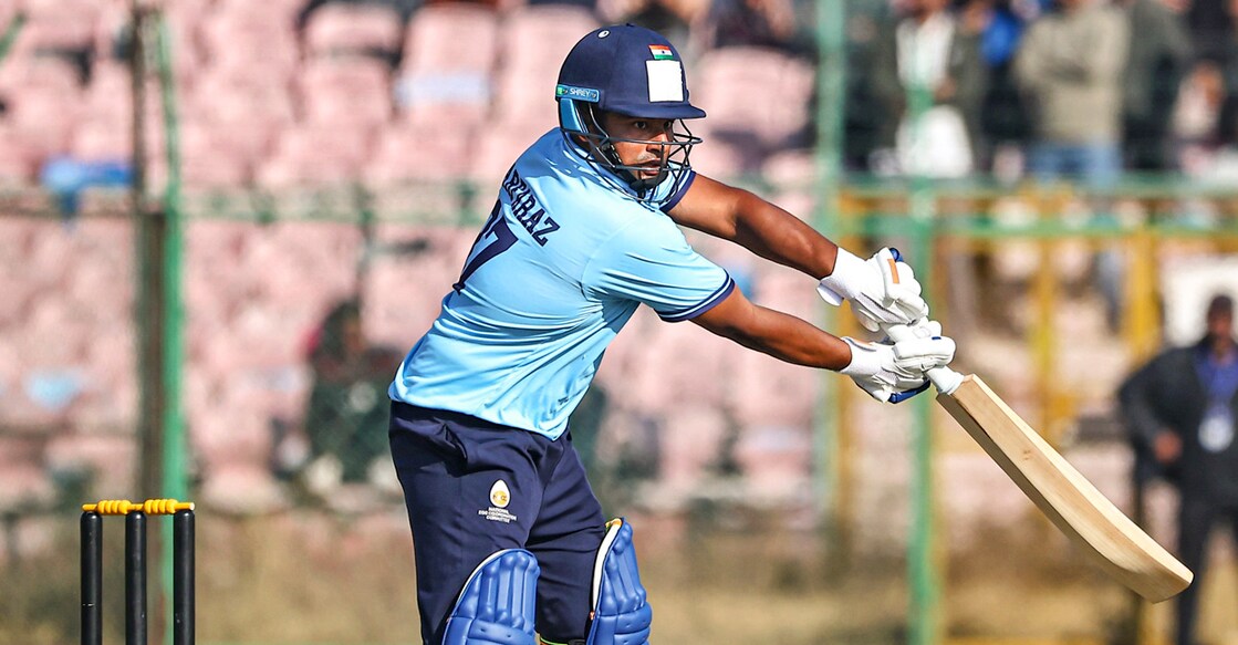 Sarfaraz Khan in action for Mumbai. Photo: PTI