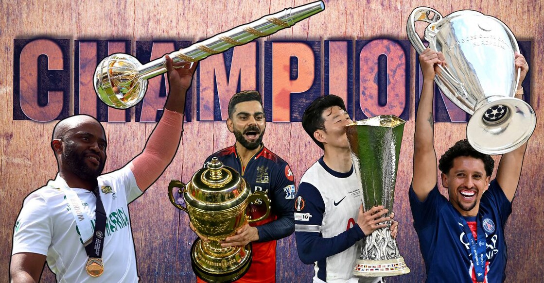 Temba Bavuma’s South Africa joined Virat Kohli’s RCB, Son Heung-min's Tottenham Hotspur and Marquinhos' PSG to end a painful trophy drought in 2025. Photos used in graphic: AFP