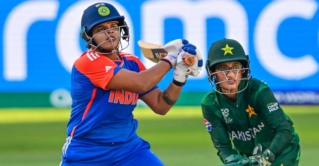 For representational purpose: India's Shafali Verma plays a shot against Pakistan during the ICC Women's T20 World Cup at the Dubai International Cricket Stadium in Dubai on October 6, 2024. File photo: AFP/ Guiseppe Cacace