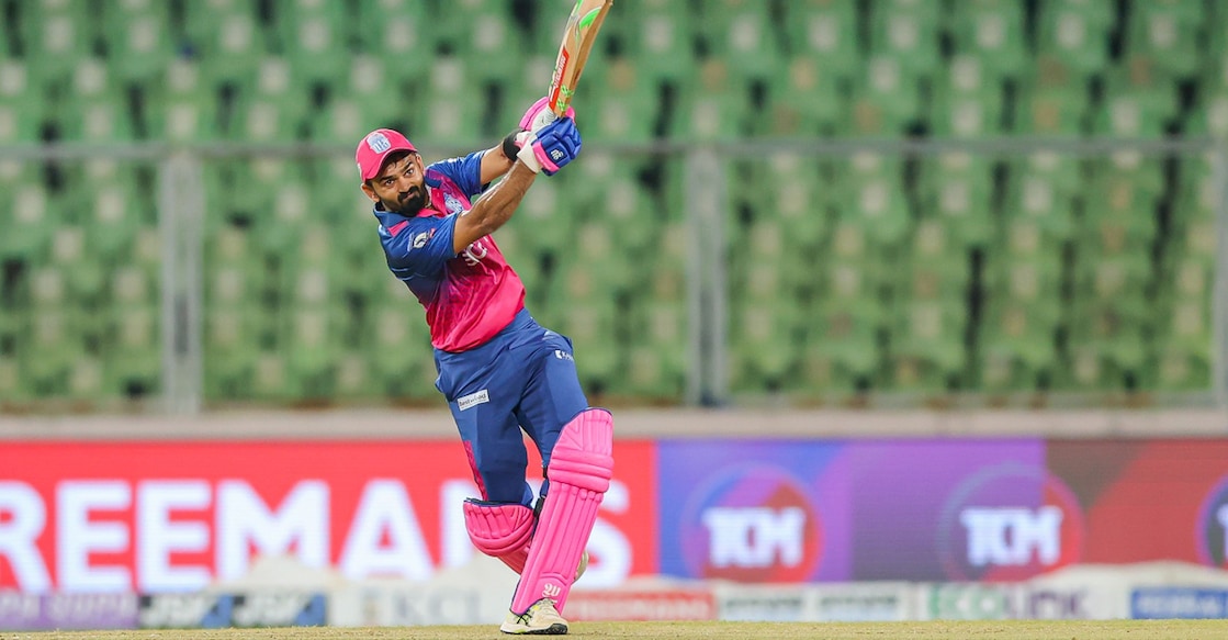 Trivandrum Royals captain Krishna Prasad plays a shot against Thrissur Titans in the Kerala Cricket League at the Greenfield Stadium in Thiruvananthapuram on September 2, 2025. Photo: KCA