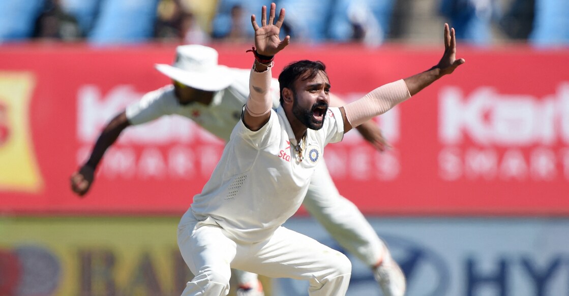 India's Amit Mishra appeals unsuccessfully against England's captain Alastair Cook on the fifth day of the first Test at the Saurashtra Cricket Association stadium in Rajkot on November 13, 2016. File photo: AFP/ Indranil Mukherjee
