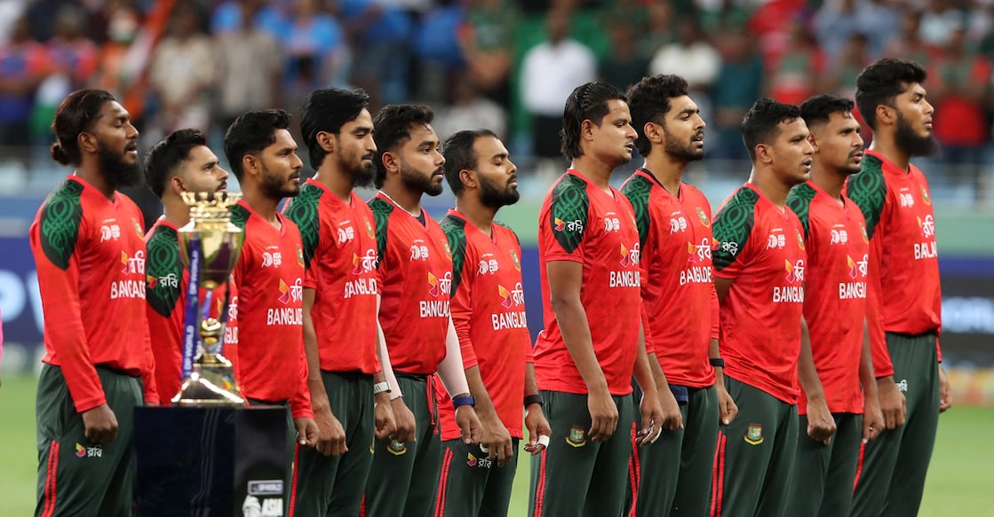 Bangladesh players line up during the national anthems before a match. File photo: Reuters/Satish Kumar