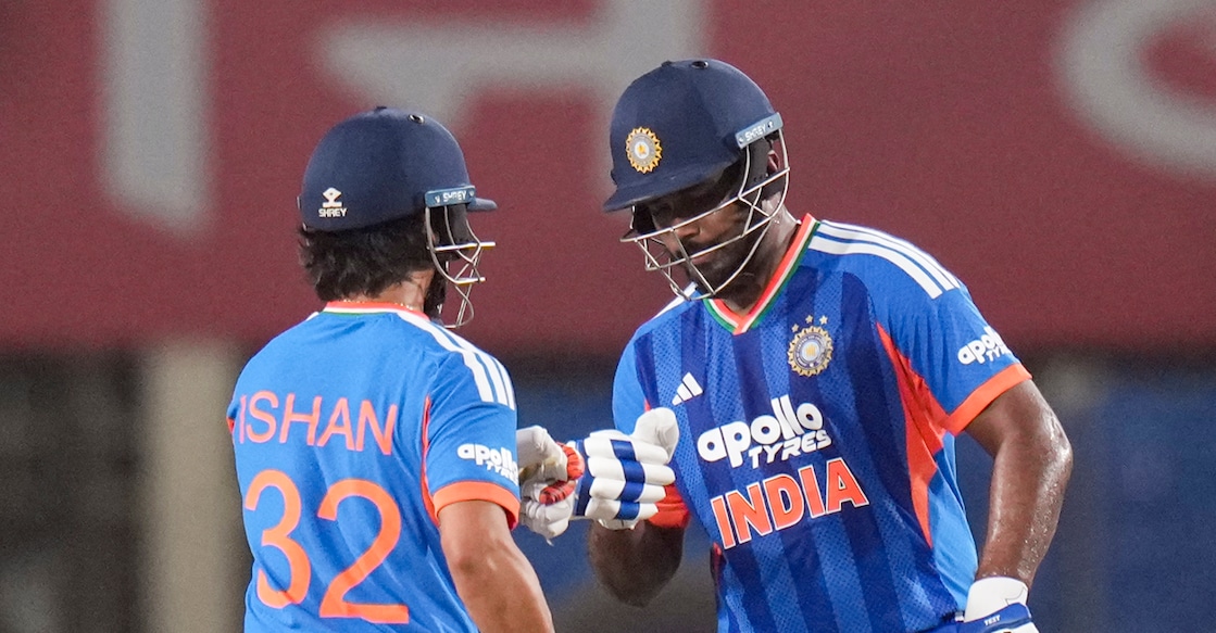 Ranchi: India's Ishan Kishan, left, greets Sanju Samson during the second T20I cricket match of a series between India and West Indies, in Ranchi, Jharkhand, Friday, Oct. 9, 2026. (PTI Photo/Salman Ali)(PTI10_09_2026_000378B)