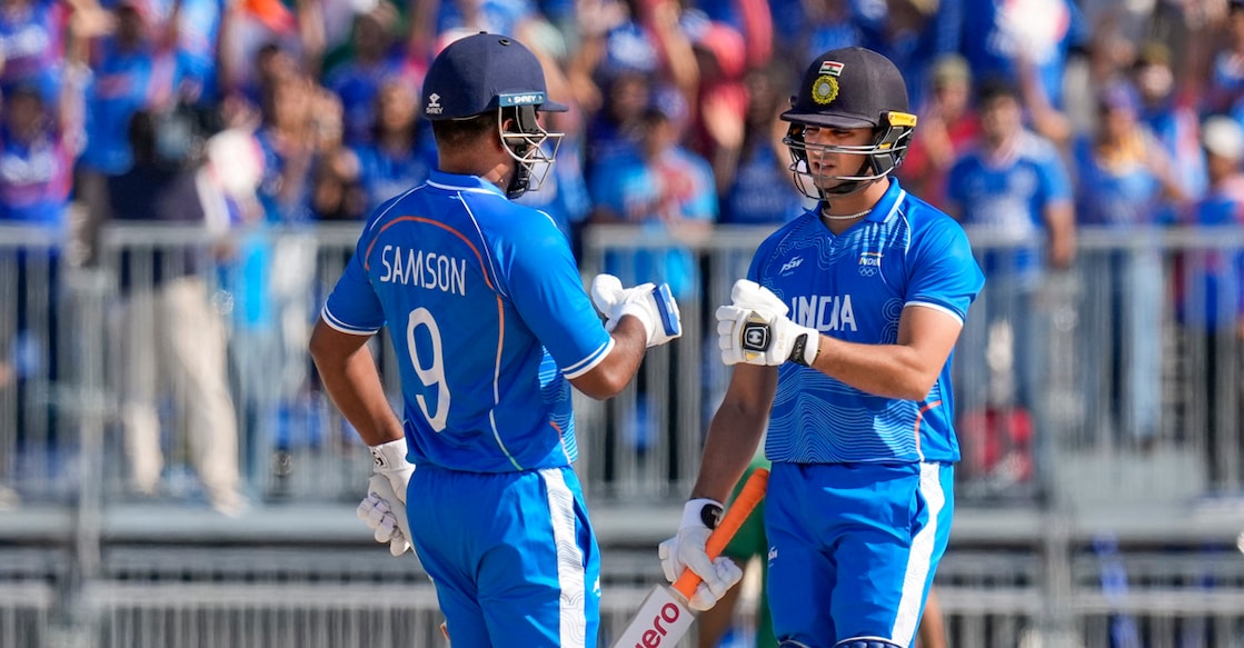 Nisshin: India's Sanju Samson and Abhishek Sharma during the final T20I cricket match between India and Pakistan, at the 20th Asian Games, in Nisshin, Japan, Saturday, Oct. 3, 2026. (PTI Photo/Arun Sharma)(PTI10_03_2026_000031B) *** Local Caption *** 