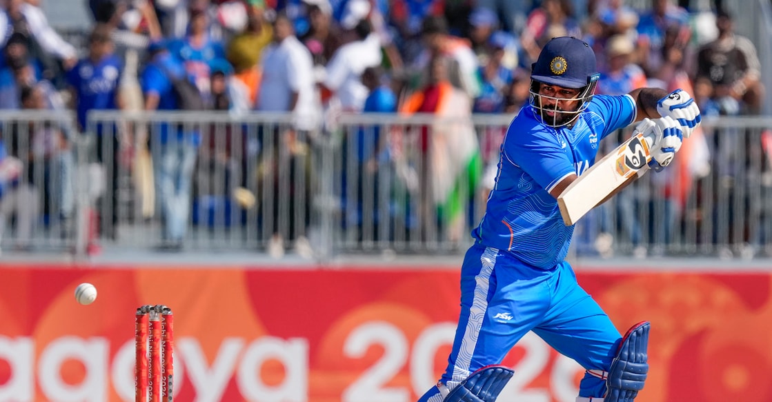 Nisshin: India's Sanju Samson plays a shot during the final T20I cricket match between India and Pakistan, at the 20th Asian Games, in Nisshin, Japan, Saturday, Oct. 3, 2026. (PTI Photo/Arun Sharma)(PTI10_03_2026_000034A) *** Local Caption *** 