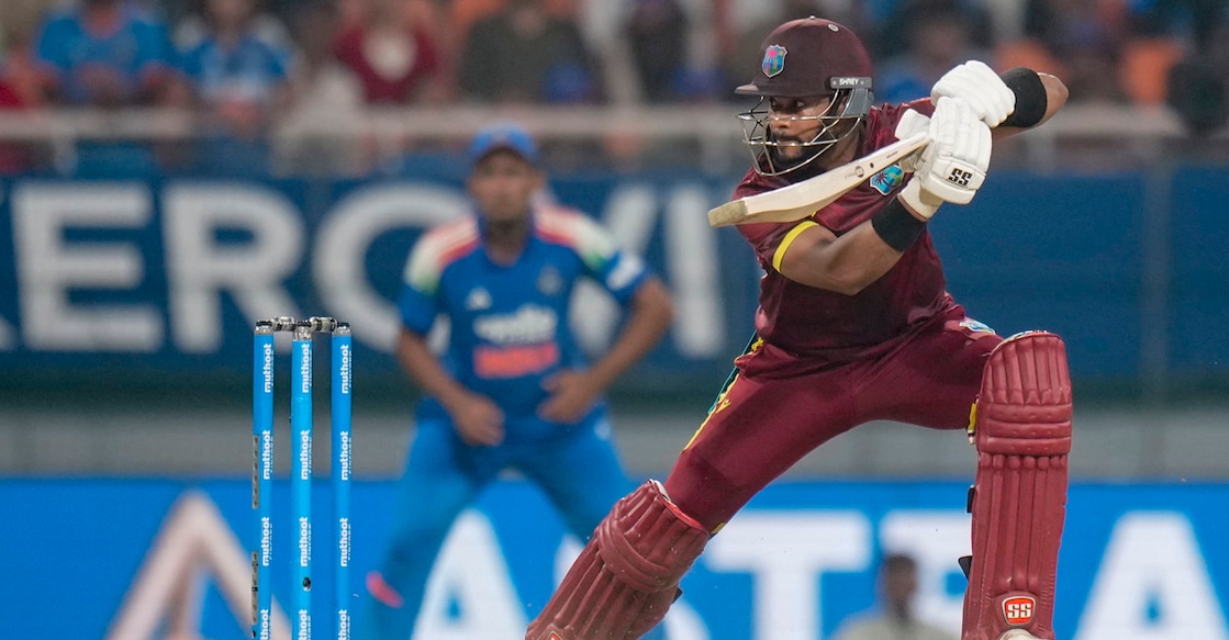 Mullanpur: West Indies' Shai Hope plays a shot during the third and final One Day International (ODI) cricket match of a series between India and West Indies, in Mullanpur, Saturday, Oct. 3, 2026. (PTI Photo/Ravi Choudhary)(PTI10_03_2026_000775B) *** Local Caption *** 