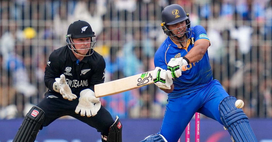 UAE's Alishan Sharafu plays a shot during the ICC Men's T20 World Cup 2026 cricket match against New Zealand at the MA Chidambaram Stadium in Chennai on February 10, 2026. Photo: PTI