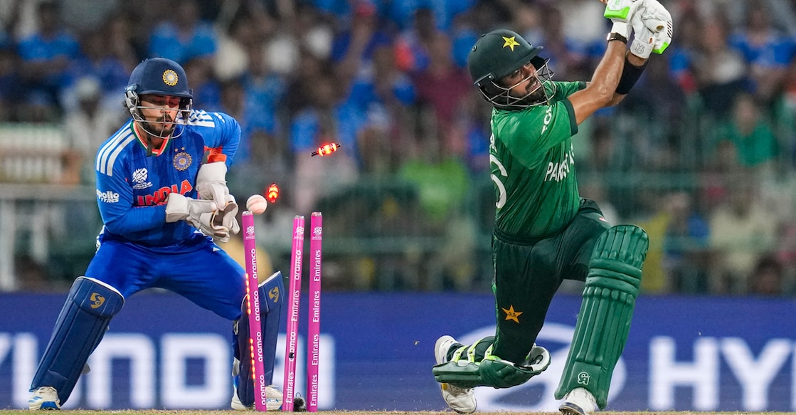 Pakistan's Babar Azam bowled by India's Axar Patel during an ICC Men's T20 World Cup 2026 cricket match at the R Premadasa Stadium in Colombo on February 15, 2026. Photo: PTI