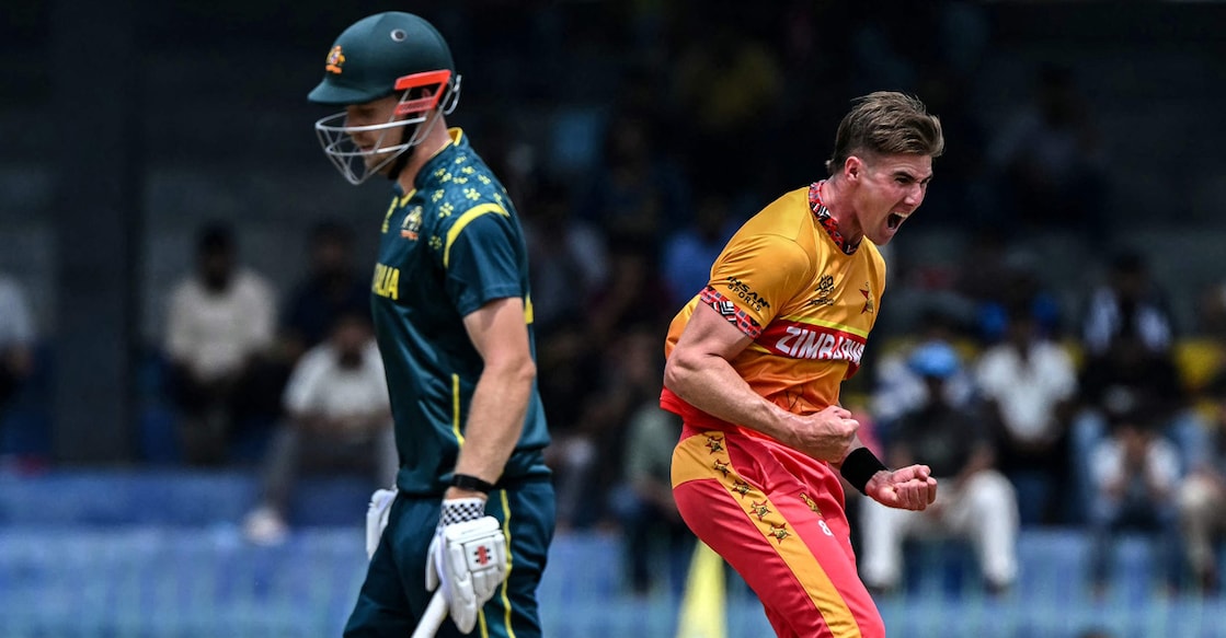 In this file photo from February 13, 2026, Zimbabwe's Brad Evans celebrates after taking the wicket of Australia's Cameron Green during the 2026 ICC Men's T20 Cricket World Cup group stage match at the R Premadasa Stadium in Colombo. Photo: AFP/ Ishara S Kodikara 