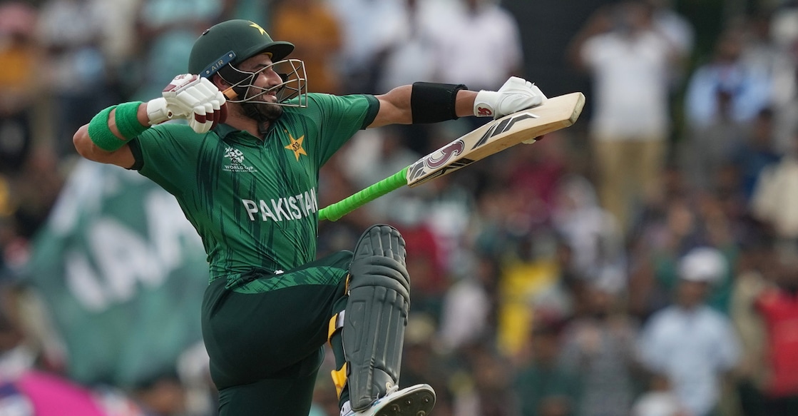 Pakistan's Sahibzada Farhan celebrates his century during the T20 World Cup cricket match against Namibia in Colombo on February 18, 2026. Photo: PTI