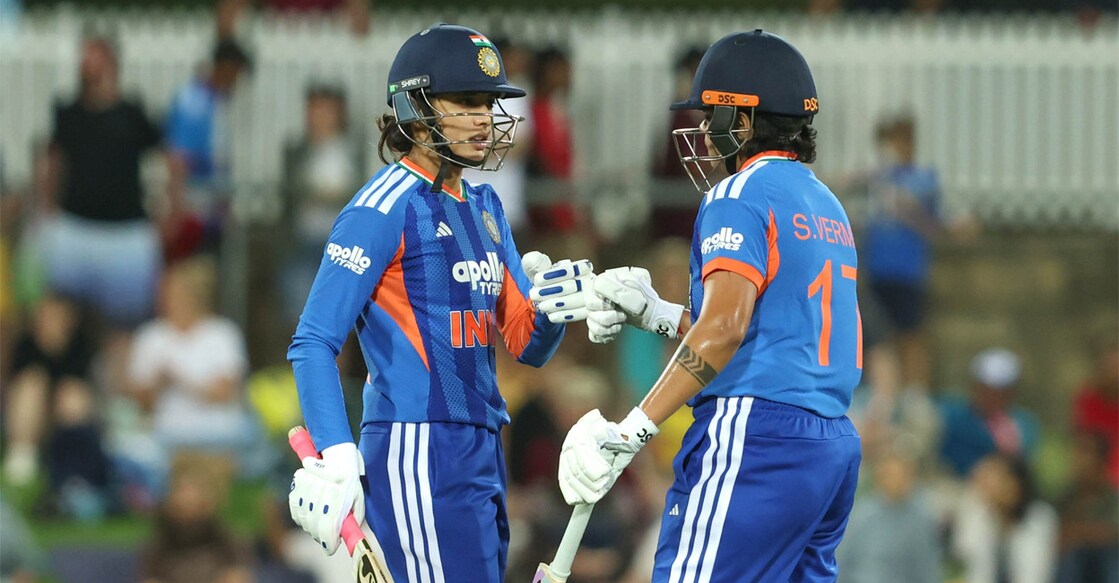 India openers Smriti Mandhana and Shafali Verma added 57 runs before the batting collapse in the second T20I against Australia in Canberra on February 19, 2026. Photo: X/@BCCI