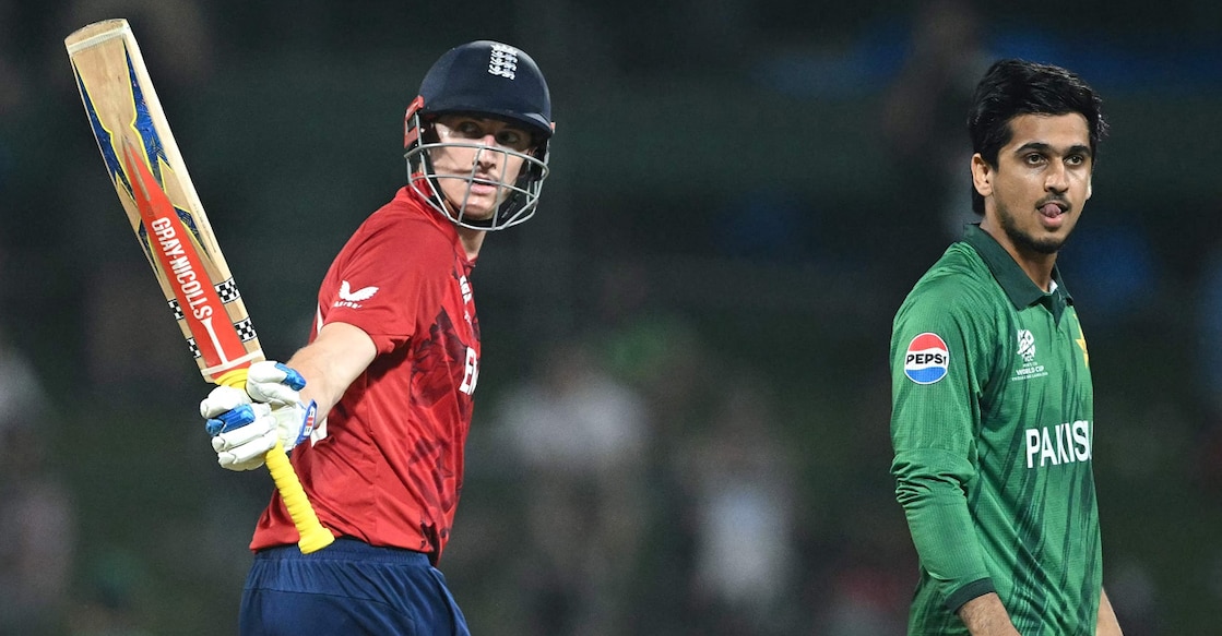 England captain Harry Brook celebrates his half-century against Pakistan during the 2026 ICC Men's T20 Cricket World Cup Super Eights match at the Pallekele International Cricket Stadium in Kandy on February 24, 2026. Photo: AFP/ Dibyangshu Sarkar