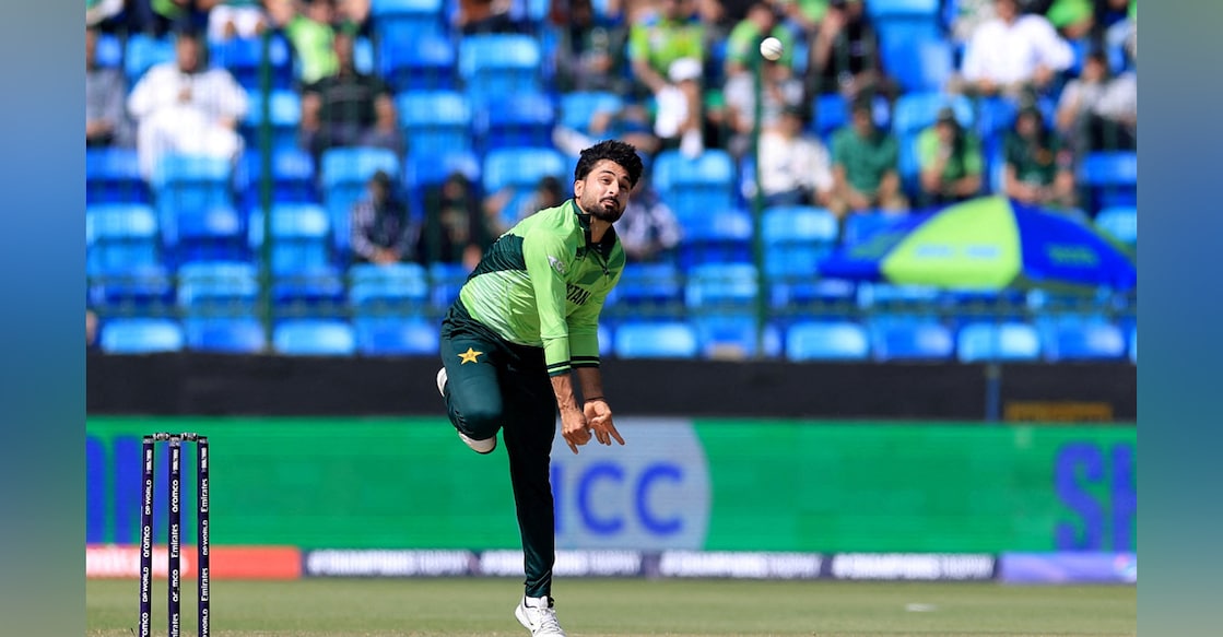 Pakistan's Abrar Ahmed in action against New Zealand. Photo: Reuters