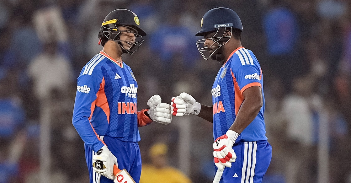 India's Abhishek Sharma (left) and Sanju Samson bump their fists during a T20I match between India and South Africa at the Narendra Modi Stadium in Ahmedabad on December 19, 2025. File photo: AFP/ Shammi Mehra