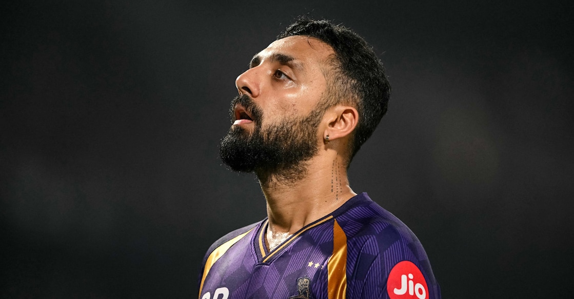 Kolkata Knight Riders' Varun Chakravarthy looks on during the IPL 2026 match against Sunrisers Hyderabad at the Eden Gardens in Kolkata on April 2, 2026. Photo: AFP/ Dibyangshu Sarkar 