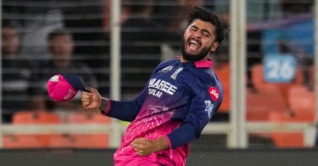 Rajasthan Royals' captain Riyan Parag celebrates after winning the IPL 2026 match against Gujarat Titans in Ahmedabad on April 4, 2026. Photo: PTI