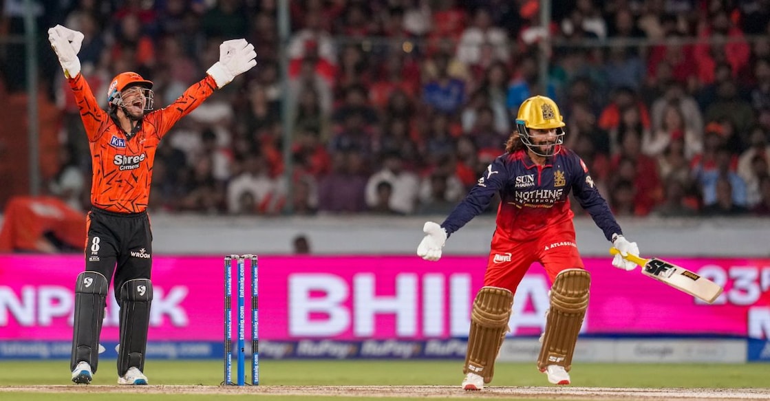 Royal Challengers Bengaluru's captain Rajat Patidar, right, during the Indian Premier League (IPL) 2026 T20 cricket match between Sunrisers Hyderabad and Royal Challengers Bengaluru. Photo: PTI