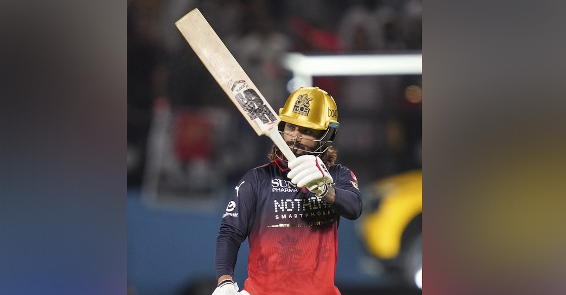 Royal Challengers Bengaluru's captain Rajat Patidar celebrates his half century during the Indian Premier League (IPL) 2026 T20 match against Gujarat Titans. Photo: PTI
