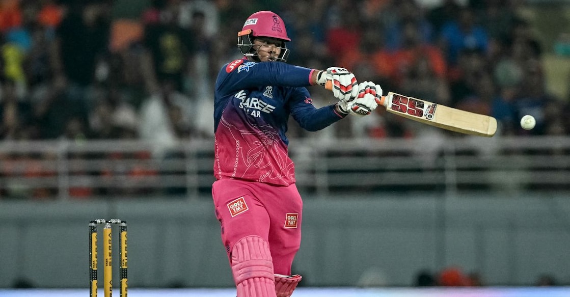 Rajasthan Royals' Vaibhav Sooryavanshi plays a shot during the 2026 Indian Premier League (IPL) T20 Eliminator match against Sunrisers Hyderabad. Photo: AFP