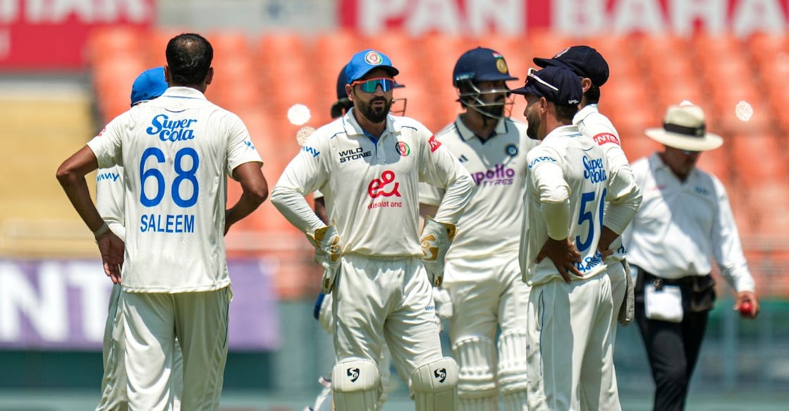 KL Rahul, celebrates his century with captain Shubman Gill on day one of a Test cricket match between India and Afghanistan. Photo: PTI /Atul Yadav