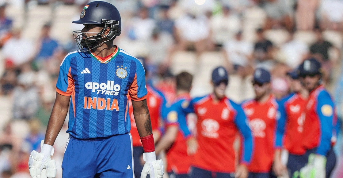 Indian captain Shreyas Iyer walks after losing his wicket in the fifth T20I against England at Southampton on July 11, 2026. Photo: Reuters/Cat Goryn