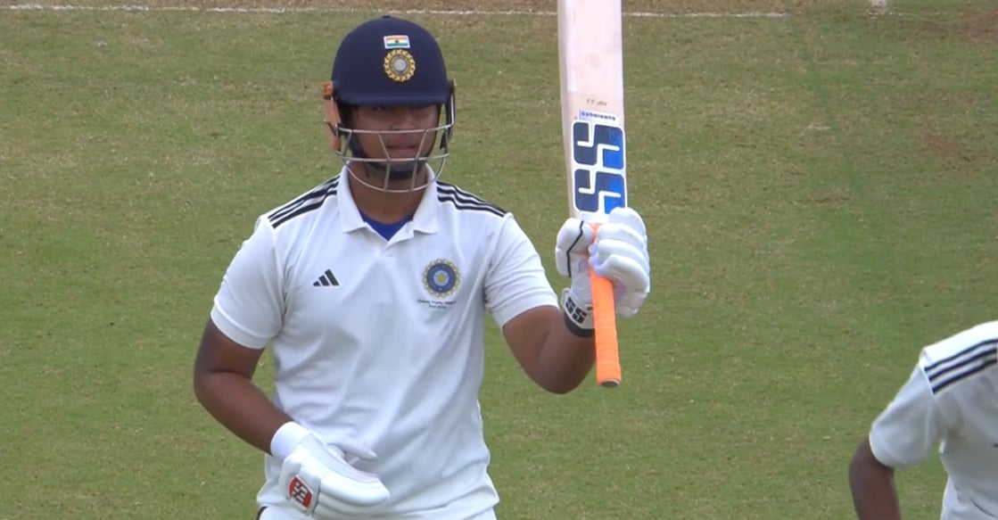 Vaibhav Sooryavanshi celebrates scoring the fifty. Photo: Screengrab/bcci.tv