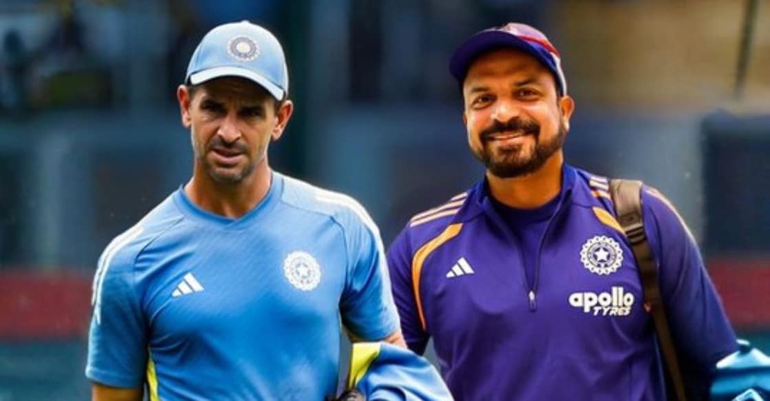 Ryan ten Doeschate (L) and T Dilip. Photo: X/@BCCI