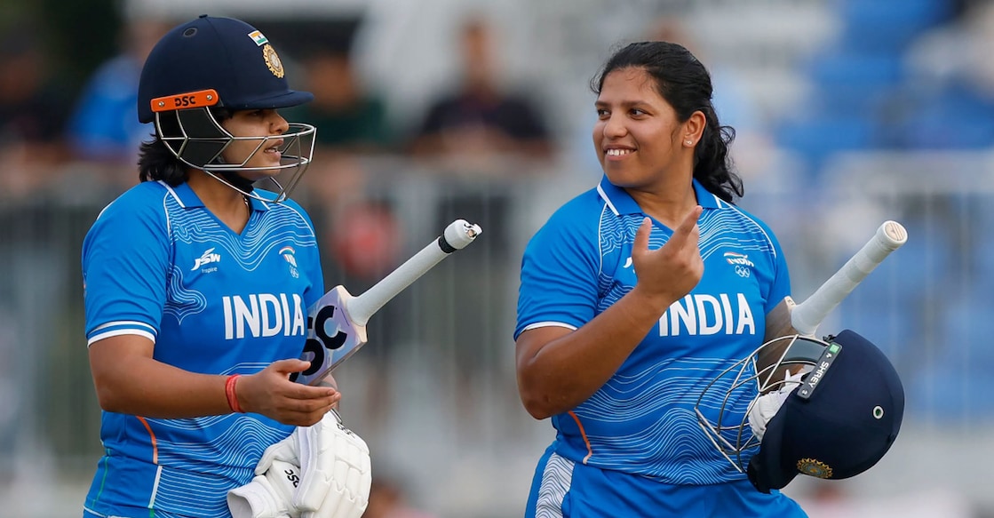Shafali Verma and Richa Ghosh of India during the Quarter-Final match between Japan Women and India Women at Korogi Sports Park, Nisshin, Japan, on September 18, 2026.Photo:  Deepak Malik / CREIMAS for BCCI