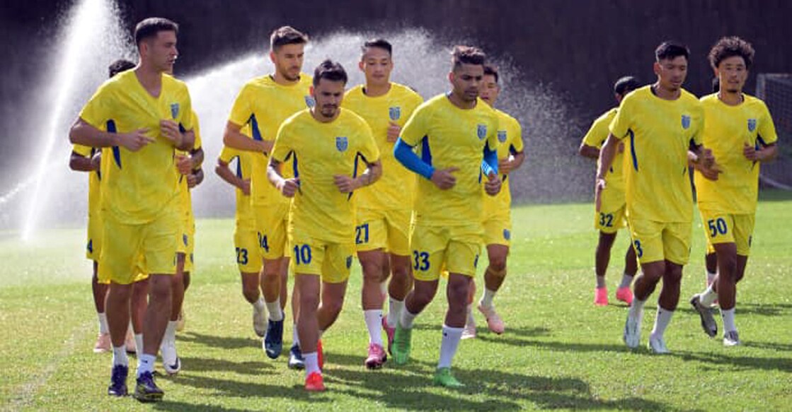 Kerala Blasters players train in Goa for the Super Cup. Photo: KBFC