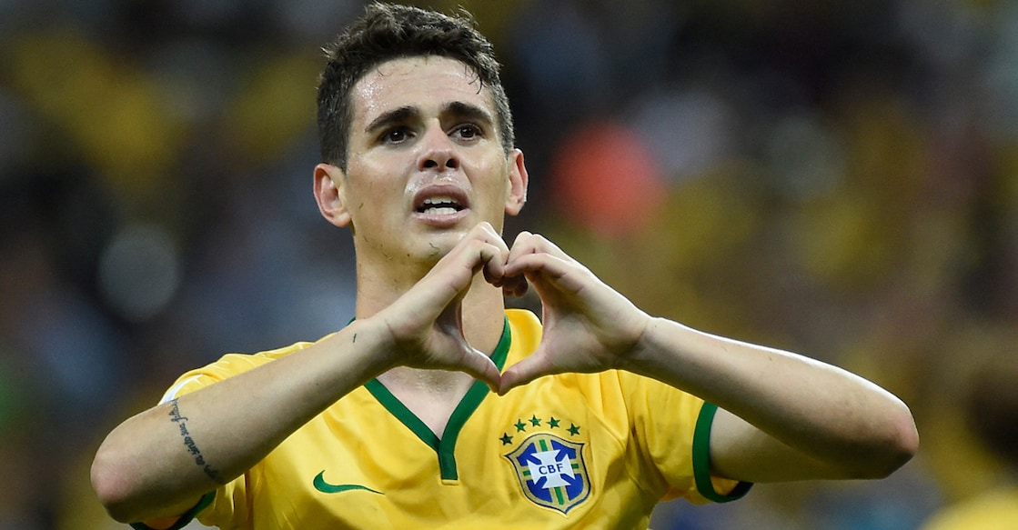 In this file photo from June 12, 2014, Brazil's midfielder Oscar celebrates after scoring a goal during a Group A football match against Croatia in the FIFA World Cup at the Corinthians Arena in Sao Paulo. File photo: AFP/ Odd Andersen 