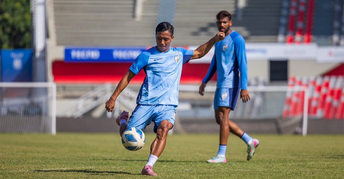 India's Lallianzuala Chhangte trains ahead of the AFC Asian Cup qualifier against Bangladesh in Dhaka. Photo: AIFF
