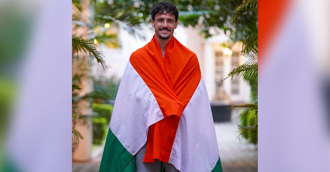 Bengaluru FC shared this photograph of Ryan Williams covered in the Indian flag. 