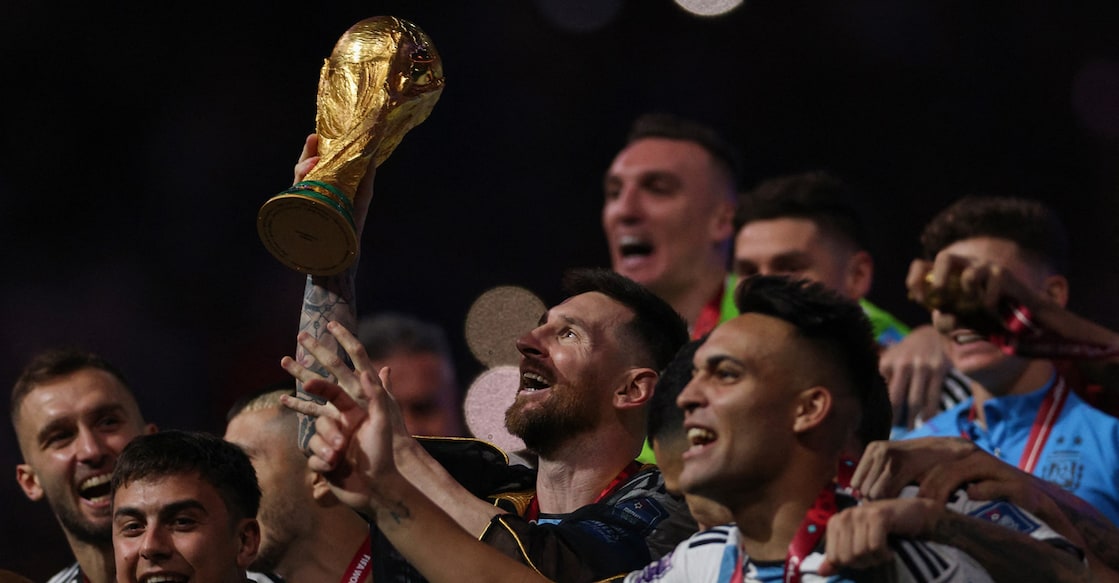 Argentina's captain Lionel Messi lifts the FIFA World Cup at Lusail Stadium in Lusail, north of Doha on December 18, 2022. File photo: AFP/ Adrian Dennis
