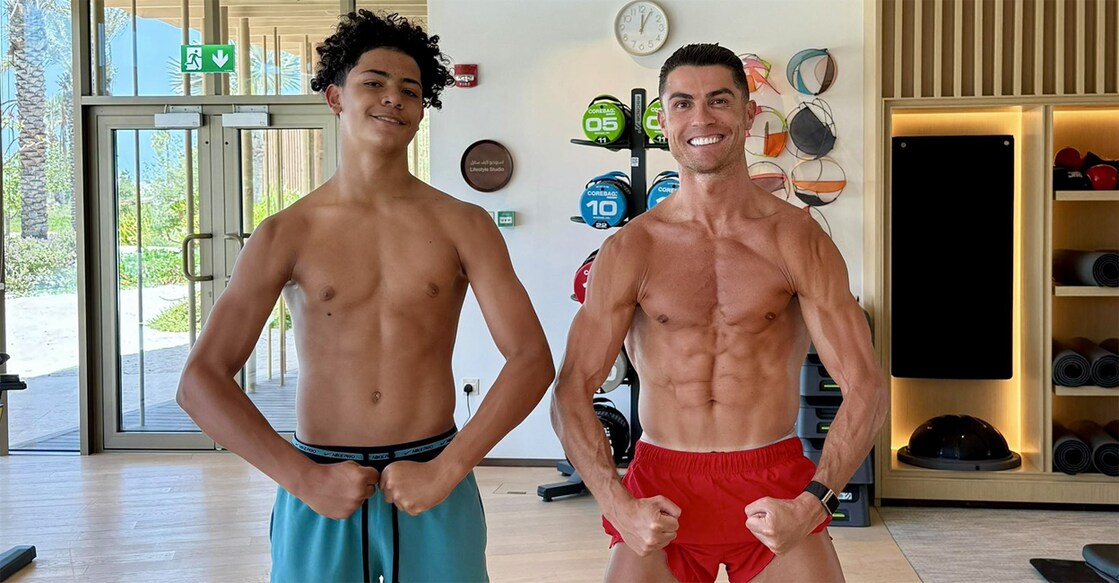 Cristiano Ronaldo posted this image of striking a pose with his son Cristiano Ronaldo Jr. 