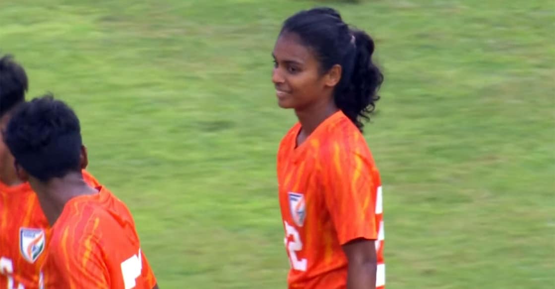 malavika-kerala-football-india-goal Malavika P after scoring for India against Mongolia in the AFC Women’s Asian Cup qualifier in Thailand on June 23, 2025. Photo: Screengrab/YouTube@Changsuek Official