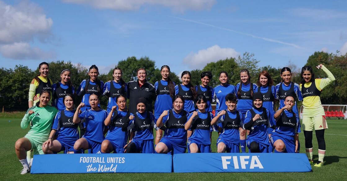 A group of Afghanistan women’s team players during a training programme in England. Photo: inside.fifa.com