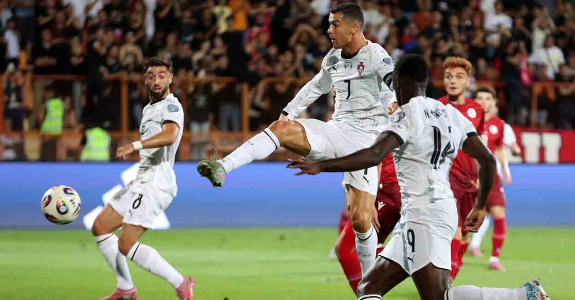 Soccer Football - World Cup - UEFA Qualifiers - Group F - Armenia v Portugal - Vazgen Sargsyan Republican Stadium, Yerevan, Armenia - September 6, 2025 Portugal's Cristiano Ronaldo scores their second goal Photolure via REUTERS/Hayk Baghdasaryan