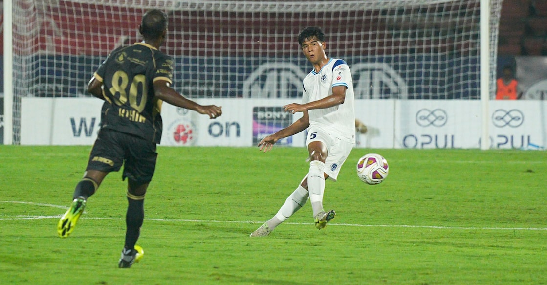 Kerala Blasters' Sumit Sharma during the game against NorthEast United FC. Photo: Kerala Blasters