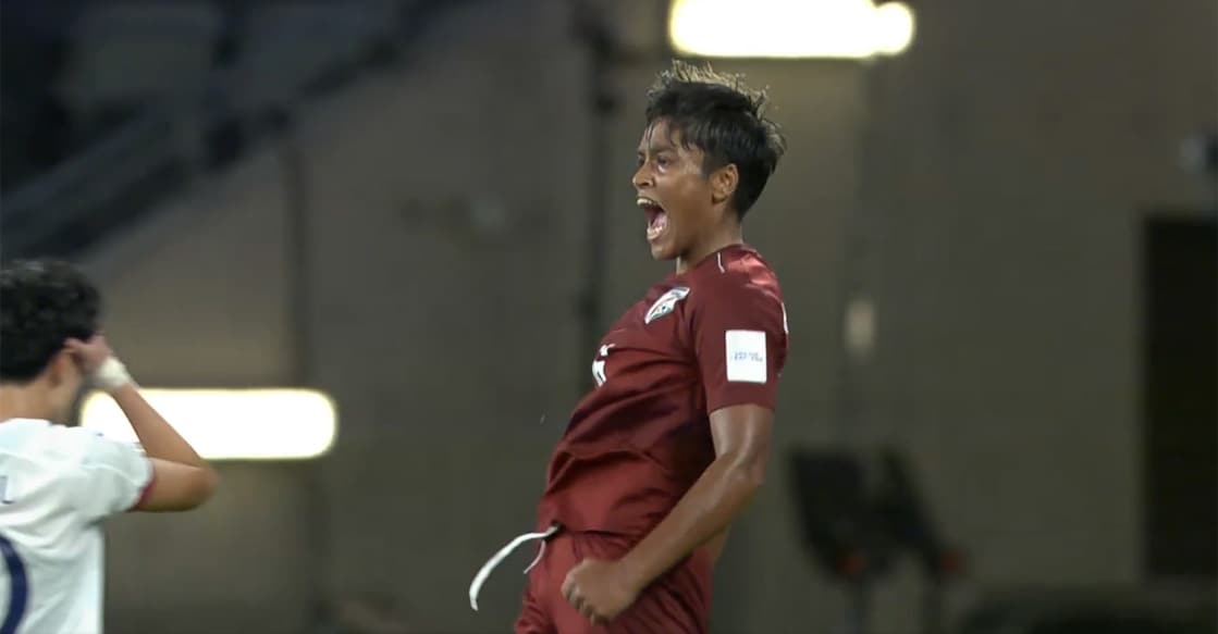 Manisha Kalyan celebrates her goal for India against Chinese Taiepein a Women’s Asian Cup match in Perth on March 10, 2026. Photo: Screengrab/Fancode