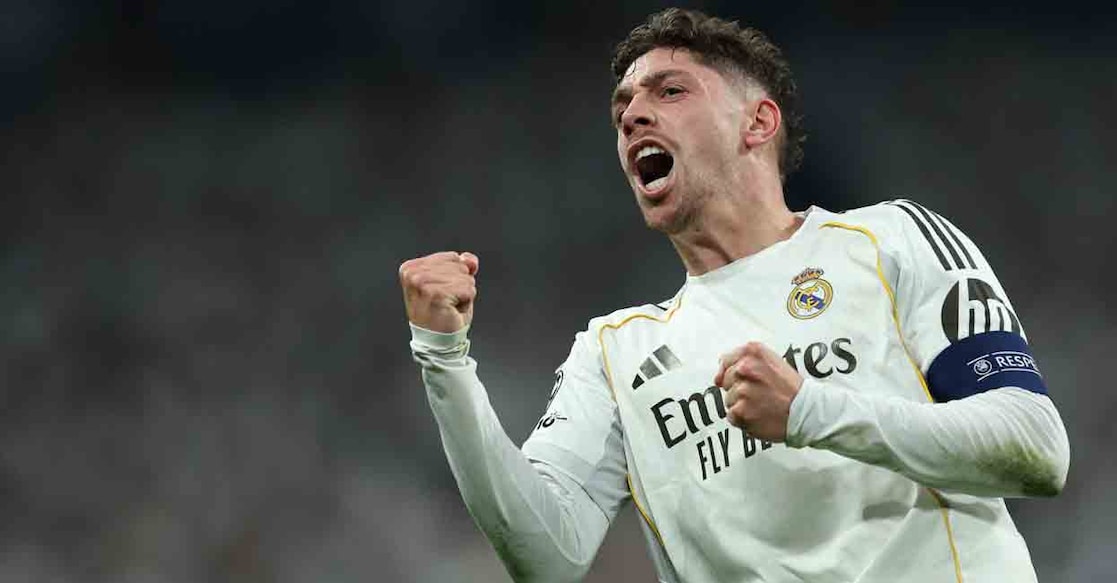 Real Madrid's Federico Valverde celebrates scoring their first goal in Real Madrid v Manchester City - Santiago Bernabeu, Madrid, Spain - March 11, 2026. Photo: REUTERS/Violeta Santos Moura