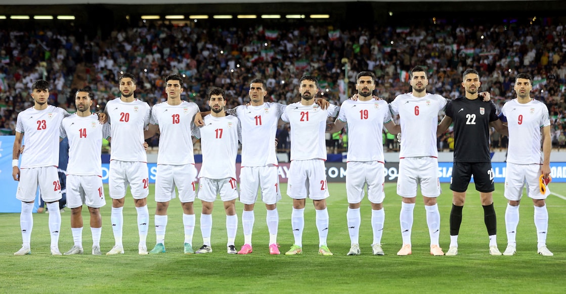 Iran players line up before the match against North Korea during the World Cup Asian Qualifiers at Tehran on June 10, 2025. Photo: Reuters