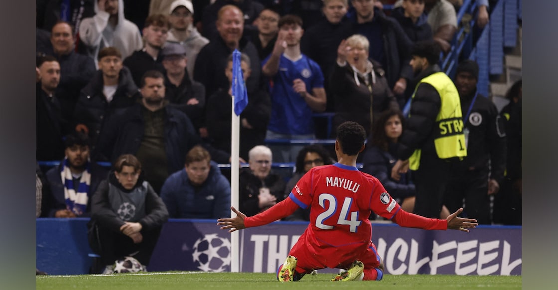 Paris St Germain's Senny Mayulu celebrates scoring their third goal against Chelsea. Photo: Reuters