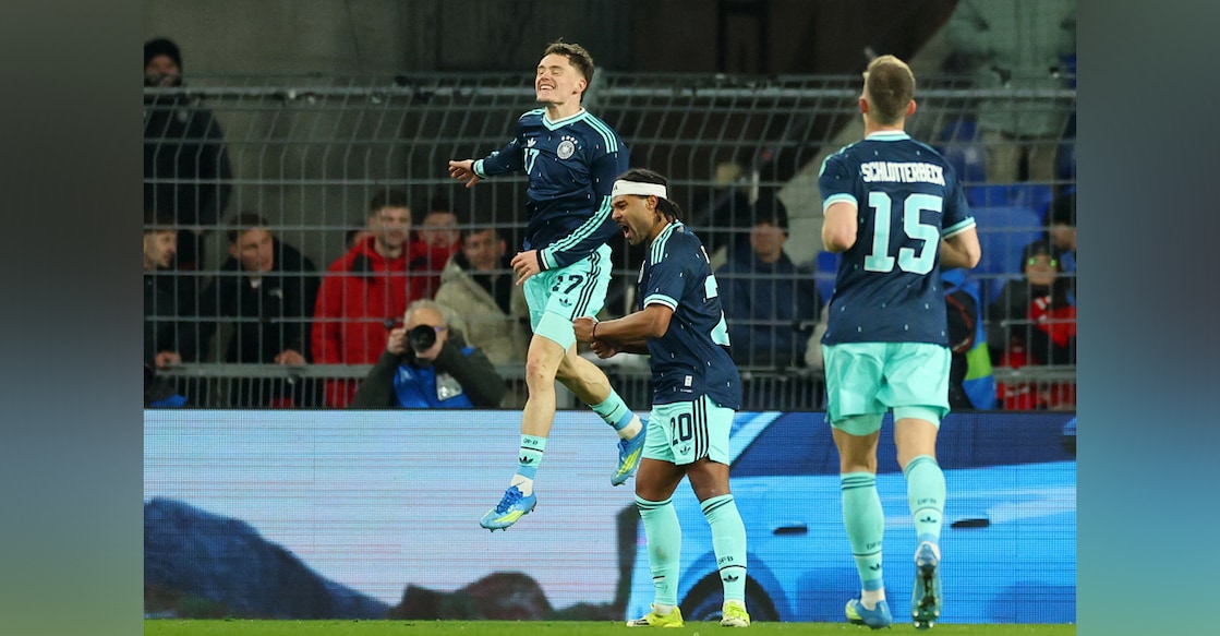 Germany's Florian Wirtz celebrates scoring their fourth goal. Photo: Reuters/Denis Balibouse