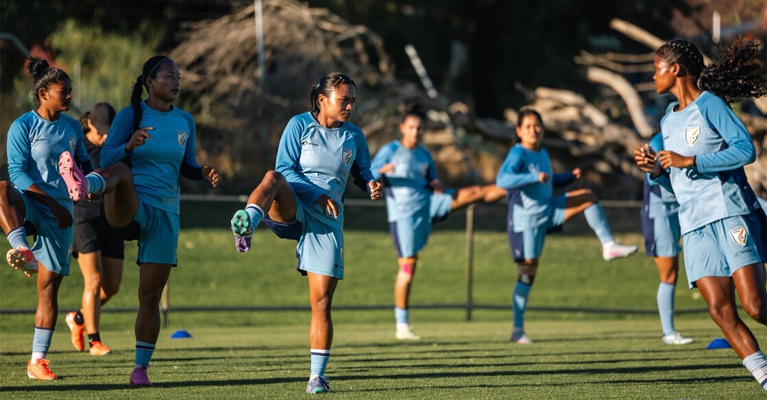 Indian players train ahead of their opening match against Vietnam in the AFC Women's Asian Cup at Perth in Australia. Photo: X/@IndianFootball