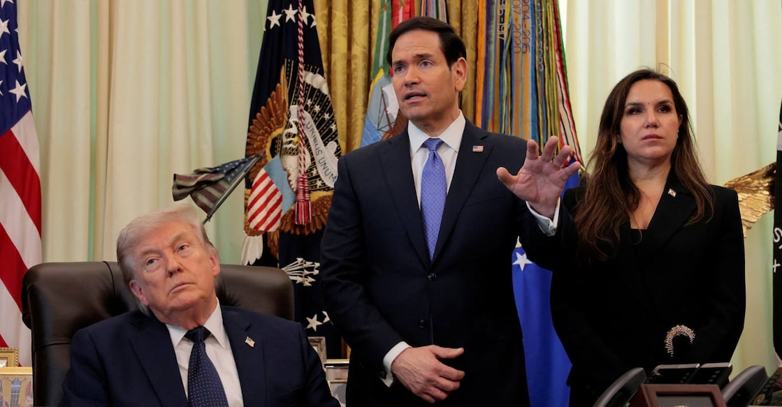US Secretary of State Marco Rubio, next to President Donald Trump, speaks to the media in the Oval Office at the White House in Washington. Photo: Reuters. 